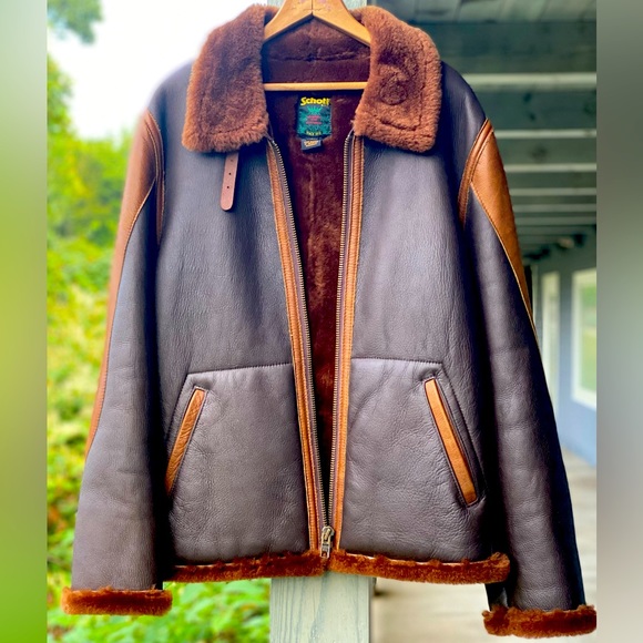 Mens Schott NYC Sheepskin Shearling Leather Bomber Flight Jacket M Made in USA - Picture 2 of 8